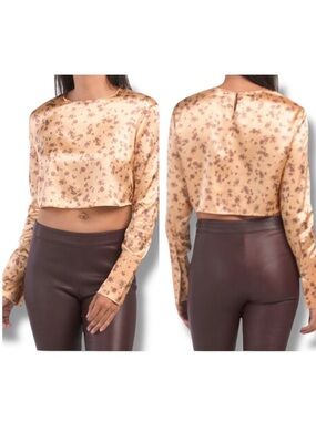 Zara satin gold floral crop top